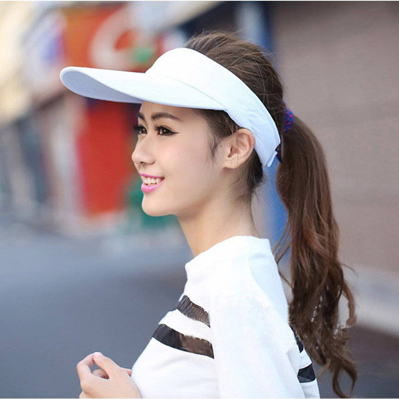 White Colors Sun Visors for Women and Girls, Long Brim Thicker Sweatband Adjustable Hat for Golf