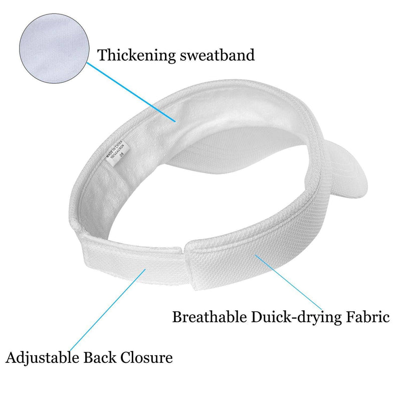 White Colors Sun Visors for Women and Girls, Long Brim Thicker Sweatband Adjustable Hat for Golf
