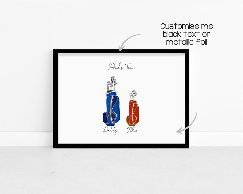 Personalised Family Golf Bags Print - Golf Lover Gifts - Birthday, Fathers Day Gift - A5, A4 Prints & Framed