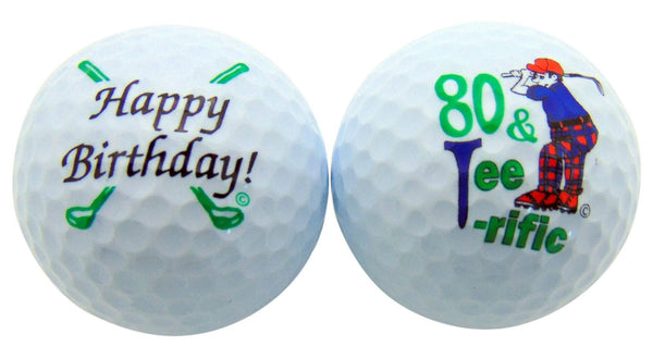 Westman Works 80 & Tee-Riffic Eightieth Birthday Golf Ball Set of 2 Balls and Display Box