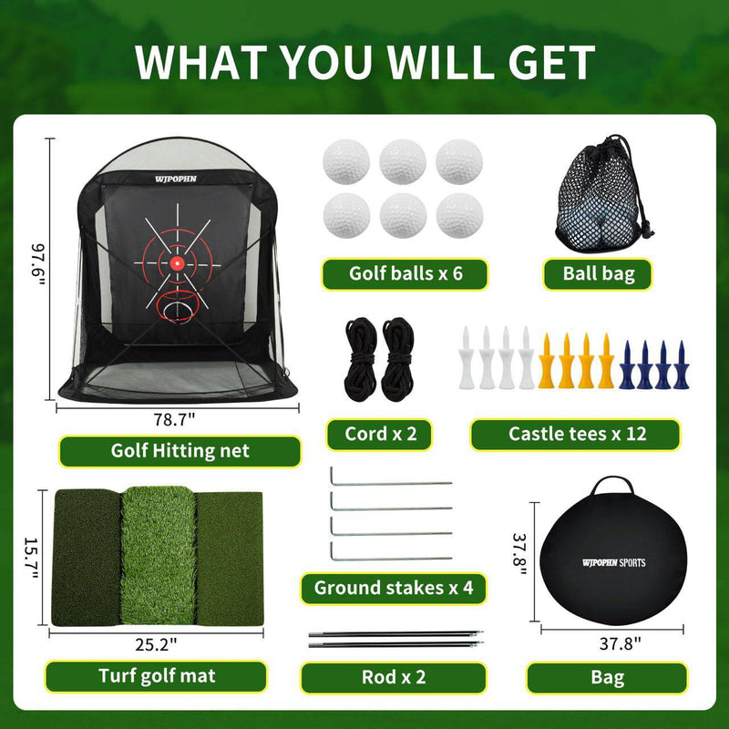 Golf net, 9x7x7 feet Golf Practice net with Golf mat,Portable Golf Practice Net, Chipping Basket, Suitable for Outdoor and Indoor Use, Pop-up Golf net