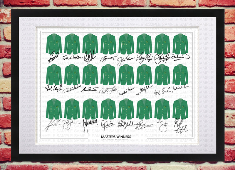 FRAMED & MOUNTED THE MASTERS GOLF LEGENDS SIGNED AUTOGRAPH WITH PRINTED AUTOGRAPHS PHOTO PRINT PHOTOGRAPH UNIQUE DESIGN ART ARTWORK PICTURE SHIRT JERSEY AUTOGRAPHED AUTOGRAFO AUTOGRAAF AUTOGRAPHE AUTOGRAF SIGNATURE ASSINATURA FIRMA UNTERSCHRIFT HANDTEKENI