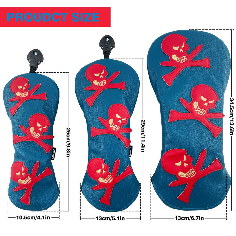 Yamato Golf Head Covers Set Skull & T'S Emblem Golf Club Covers For Driver Fairway Wood Hybrid Golf Headcovers Fit All Brand Golf Clubs - 3 Pack