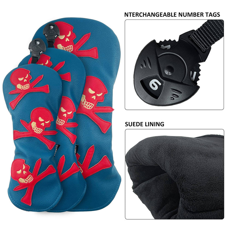 Yamato Golf Head Covers Set Skull & T'S Emblem Golf Club Covers For Driver Fairway Wood Hybrid Golf Headcovers Fit All Brand Golf Clubs - 3 Pack
