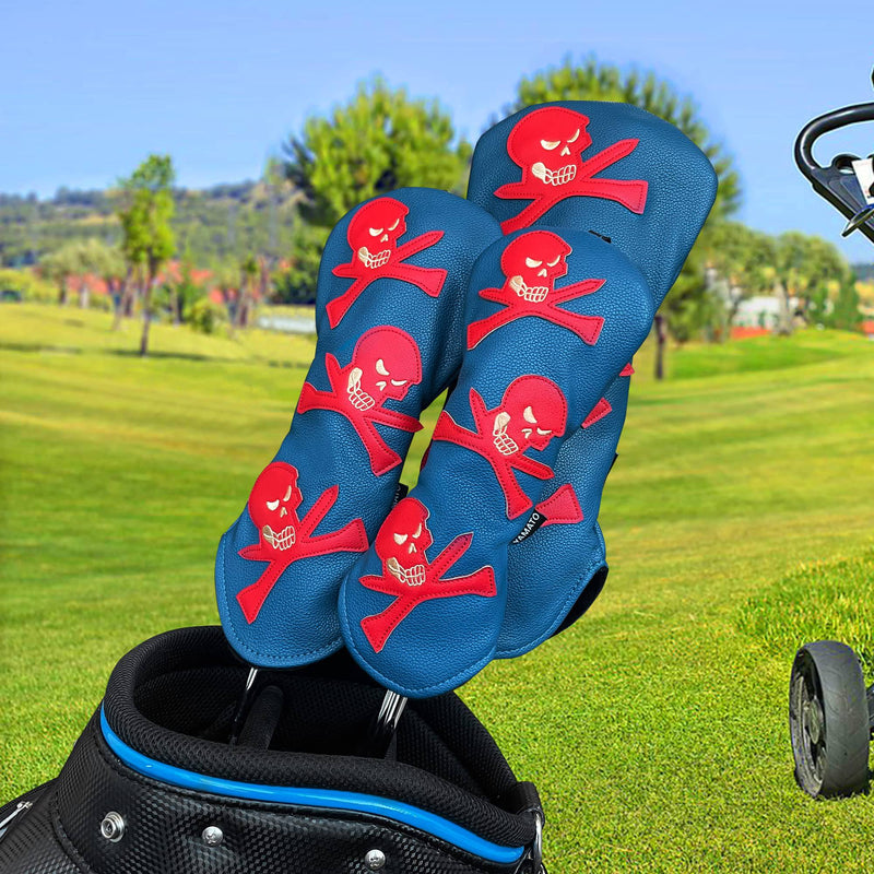 Yamato Golf Head Covers Set Skull & T'S Emblem Golf Club Covers For Driver Fairway Wood Hybrid Golf Headcovers Fit All Brand Golf Clubs - 3 Pack