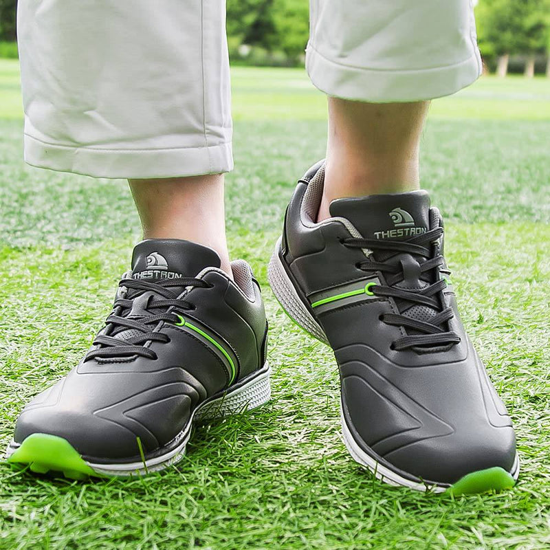 Mens Waterproof Golf Shoes Microfibre Spikeless Golf Trainer Shoes Comfort Grip Grey/Green