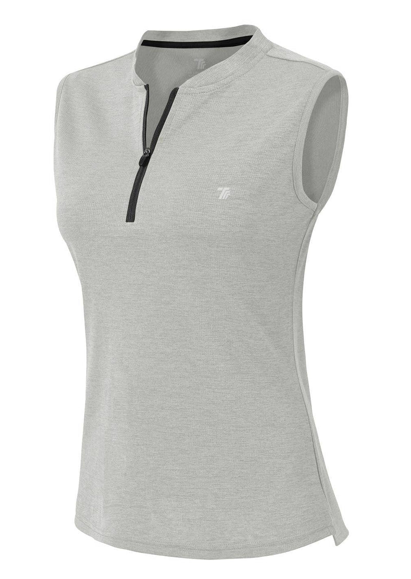 YSENTO Womens Sleeveless Golf Polo Shirts Zip UP Tennis Sports Athletic Tank Tops UPF 50+Sliver Grey