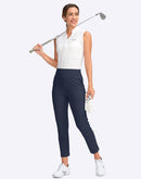 YYV Women's Golf Pants Stretch Work Ankle Pants High Waist Dress Pants with Pockets for Yoga Business Travel Casual, Navy