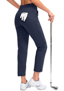 YYV Women's Golf Pants Stretch Work Ankle Pants High Waist Dress Pants with Pockets for Yoga Business Travel Casual, Navy