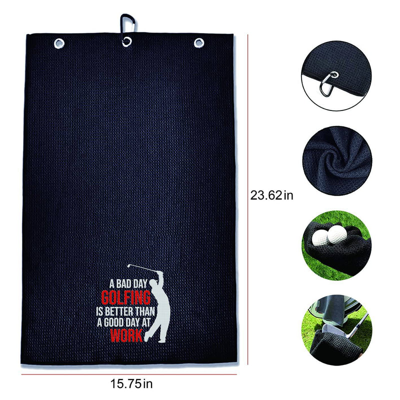 ZAKSEM A Bad Day of Golf is Better Than a Good Day at Work Funny Black Golf Towel, Embroidered Golf Towels for Golf Bags with Clip, Golf Towel for Men, Dad, Husband Golf Fan Birthday Gifts